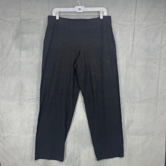 Eileen Fisher Pants Women Large Black Pull On Elastic Waist Stretch Straight Leg - Picture 1 of 11